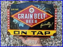 Vintage Grain Belt Beer Porcelain Sign Minnesota Brewery Pub Bar Farm Gas Oil
