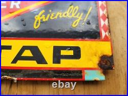 Vintage Grain Belt Porcelain Sign On Tap Beer Bar Pub Us Oil Gas Station Service