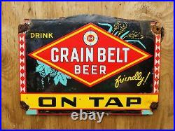 Vintage Grain Belt Porcelain Sign On Tap Beer Bar Pub Us Oil Gas Station Service