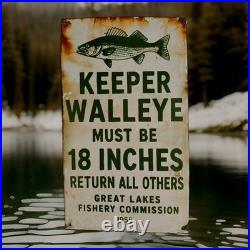 Vintage Great Lakes Porcelain Sign Fishing Michigan Superior Huron Erie Ontario