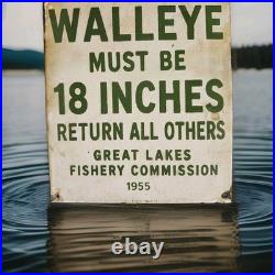 Vintage Great Lakes Porcelain Sign Fishing Michigan Superior Huron Erie Ontario