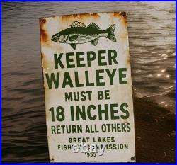Vintage Great Lakes Porcelain Sign Fishing Michigan Superior Huron Erie Ontario