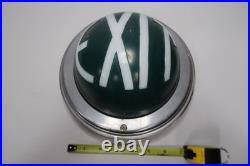 Vintage Green Glass EXIT Sign Ceiling Light Fixture Chrome Dome Complete B11