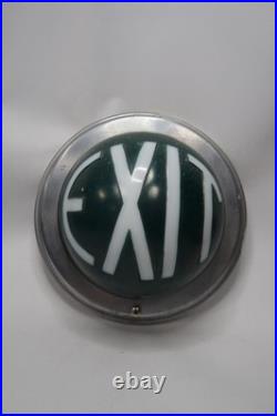 Vintage Green Glass EXIT Sign Ceiling Light Fixture Chrome Dome Complete B11