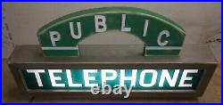Vintage Green Glass Telephone Booth Lighted Sign