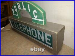 Vintage Green Glass Telephone Booth Lighted Sign