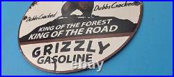 Vintage Grizzly Gasoline Porcelain Service Station Gas Motor Oil Pump Plate Sign