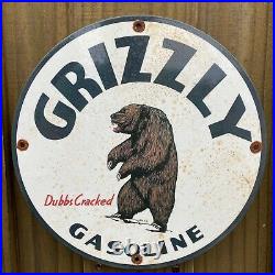 Vintage Grizzly Gasoline Porcelain Sign Lube Gas Oil Service Bear Service