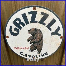 Vintage Grizzly Gasoline Porcelain Sign Lube Gas Oil Service Bear Service