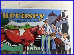Vintage Guernsey Sire Porcelain Metal Farm Sign Cow Beef