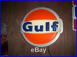 Vintage Gulf Gas Lighted Sign. 22 in. Nice