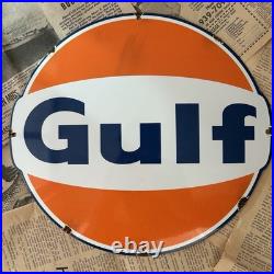 Vintage Gulf Gasoline 12.5x14 Inches Porcelain Enamel Sign