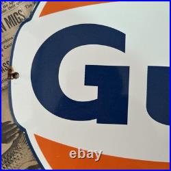 Vintage Gulf Gasoline 12.5x14 Inches Porcelain Enamel Sign