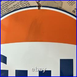 Vintage Gulf Gasoline 12.5x14 Inches Porcelain Enamel Sign