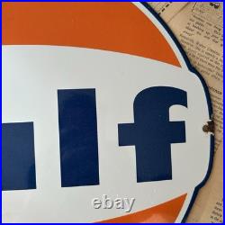Vintage Gulf Gasoline 12.5x14 Inches Porcelain Enamel Sign