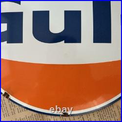 Vintage Gulf Gasoline 12.5x14 Inches Porcelain Enamel Sign