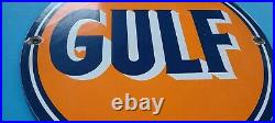 Vintage Gulf Gasoline Porcelain Gas Motor Oil Service Station Pump Plate Sign