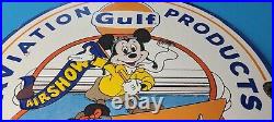 Vintage Gulf Gasoline Porcelain Gas Walt Disney Service Airplane Pump Plate Sign