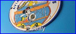 Vintage Gulf Gasoline Porcelain Gas Walt Disney Service Airplane Pump Plate Sign