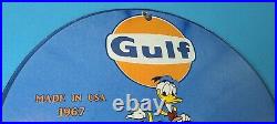 Vintage Gulf Gasoline Porcelain Gas Walt Disney Service Station Pump Plate Sign