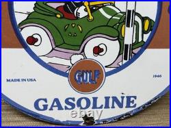 Vintage Gulf Gasoline Porcelain Sign General Store Gas Station Motor Oil Disney