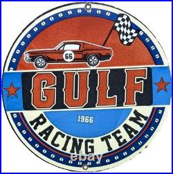 Vintage Gulf Gasoline Porcelain Sign General Store Gas Station Motor Oil Pump