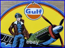 Vintage Gulf Gasoline Porcelain Sign General Store Gas Station Motor Oil Pump Vintage Gulf Gasoline Porcelain Sign General Store Gas Station Motor Oil Pump