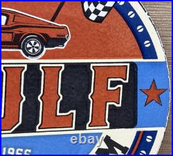 Vintage Gulf Gasoline Porcelain Sign General Store Gas Station Motor Oil Pump
