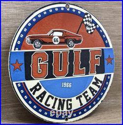 Vintage Gulf Gasoline Porcelain Sign General Store Gas Station Motor Oil Pump