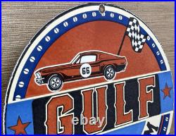 Vintage Gulf Gasoline Porcelain Sign General Store Gas Station Motor Oil Pump