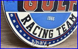 Vintage Gulf Gasoline Porcelain Sign General Store Gas Station Motor Oil Pump