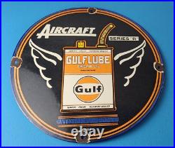 Vintage Gulf Gasoline Sign Aircraft Lube Gas Pump Station Porcelain Sign