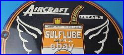 Vintage Gulf Gasoline Sign Aircraft Lube Gas Pump Station Porcelain Sign