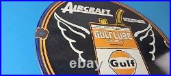 Vintage Gulf Gasoline Sign Aircraft Lube Gas Pump Station Porcelain Sign