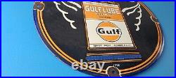 Vintage Gulf Gasoline Sign Aircraft Lube Gas Pump Station Porcelain Sign