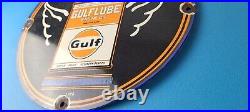 Vintage Gulf Gasoline Sign Aircraft Lube Gas Pump Station Porcelain Sign