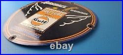 Vintage Gulf Gasoline Sign Aircraft Lube Gas Pump Station Porcelain Sign