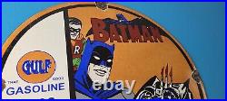 Vintage Gulf Gasoline Sign Batman Robin Porcelain Gas Pump Sign