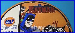 Vintage Gulf Gasoline Sign Batman Robin Porcelain Gas Pump Sign