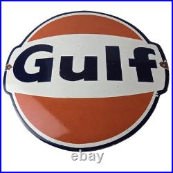 Vintage Gulf Gasoline Sign Large Ad Service Station Gas Pump Advertising Sign