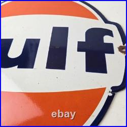 Vintage Gulf Gasoline Sign Large Ad Service Station Gas Pump Advertising Sign