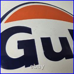 Vintage Gulf Gasoline Sign Large Ad Service Station Gas Pump Advertising Sign