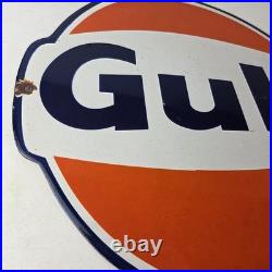 Vintage Gulf Gasoline Sign Large Ad Service Station Gas Pump Advertising Sign