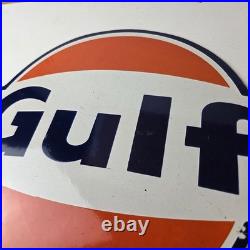 Vintage Gulf Gasoline Sign Large Ad Service Station Gas Pump Advertising Sign