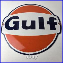 Vintage Gulf Gasoline Sign Large Ad Service Station Gas Pump Advertising Sign