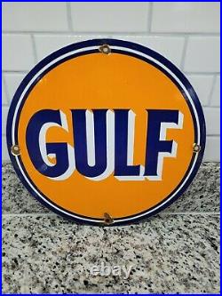 Vintage Gulf Porcelain Sign Gas Gasoline Signage Motor Oil Service Garage Texas