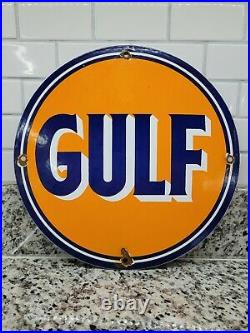 Vintage Gulf Porcelain Sign Gas Gasoline Signage Motor Oil Service Garage Texas