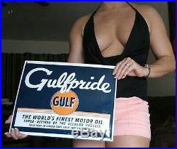 Vintage Gulfpride porcelain sign original orange blue white advertising man cave