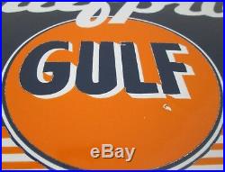 Vintage Gulfpride porcelain sign original orange blue white advertising man cave