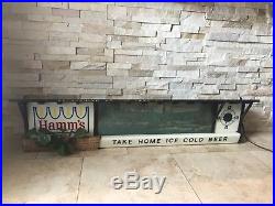 Vintage HAMMS BEER Canoe Scene LIGHTED ADVERTISING SIGN & CLOCK 51 long WORKS